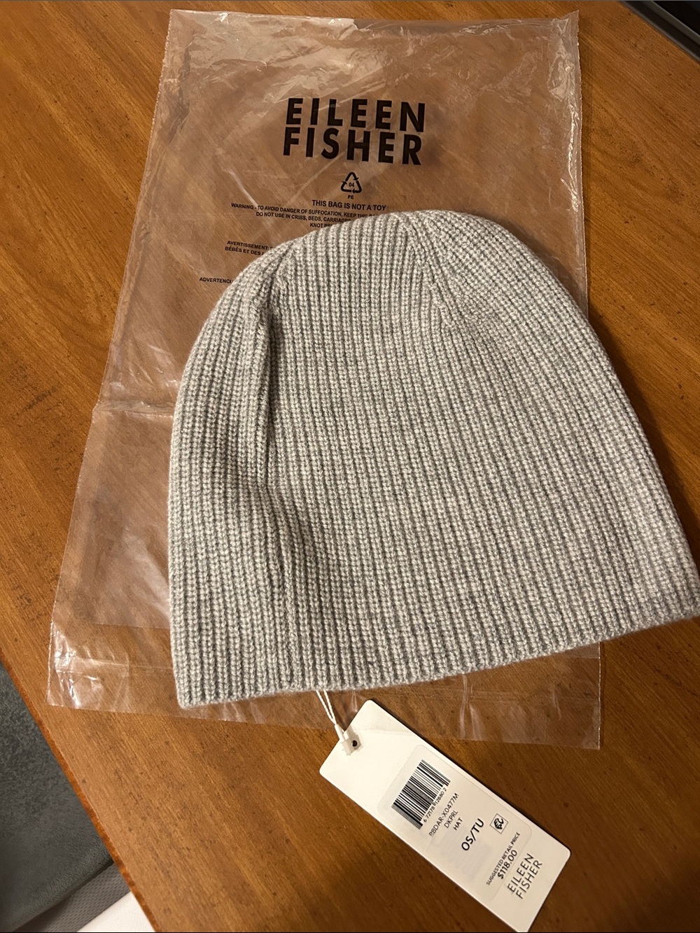 Eileen Fisher Light Gray Ribbed Knit Hat